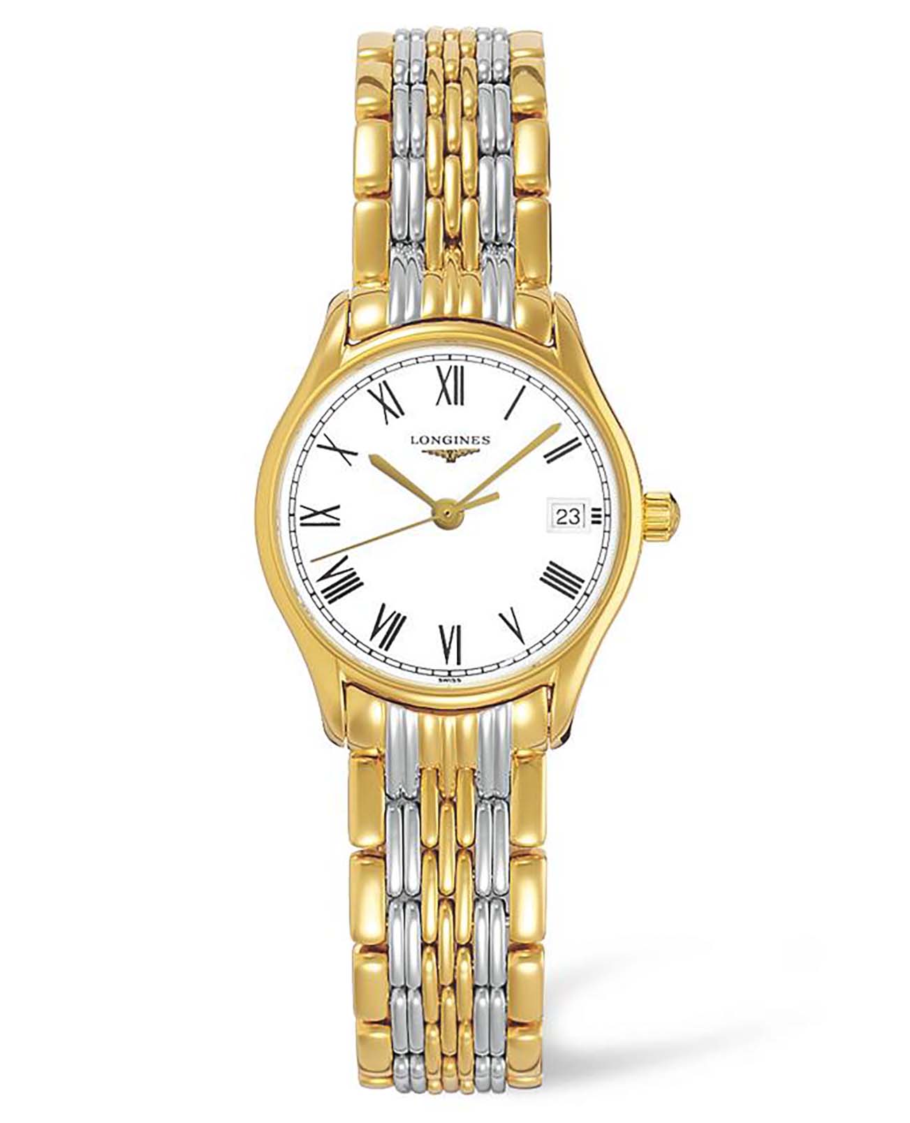 Longines Longines Lyre L4.259.2.11.7  L42592117 кварцевые женские часы белый циферблат, браслет сталь c pvd покрытием — вид спереди